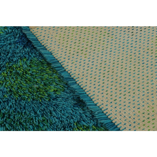 Blue Vintage Swedish Rya Rug, Teal With Color-Block Checkerboard - Rug & Kilim For Sale - Image 8 of 8