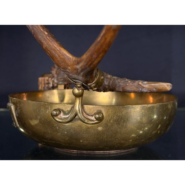 English Antique Brass and Antler Cigar Ashtray Catchall Black Forest Hunting Lodge Style For Sale - Image 3 of 10
