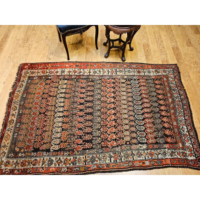 Vintage Persian Malayer Area Rug, Hand-Knotted Wool, Geometric Paisley Pattern, 5x7, Brown & Red For Sale - Image 9 of 17