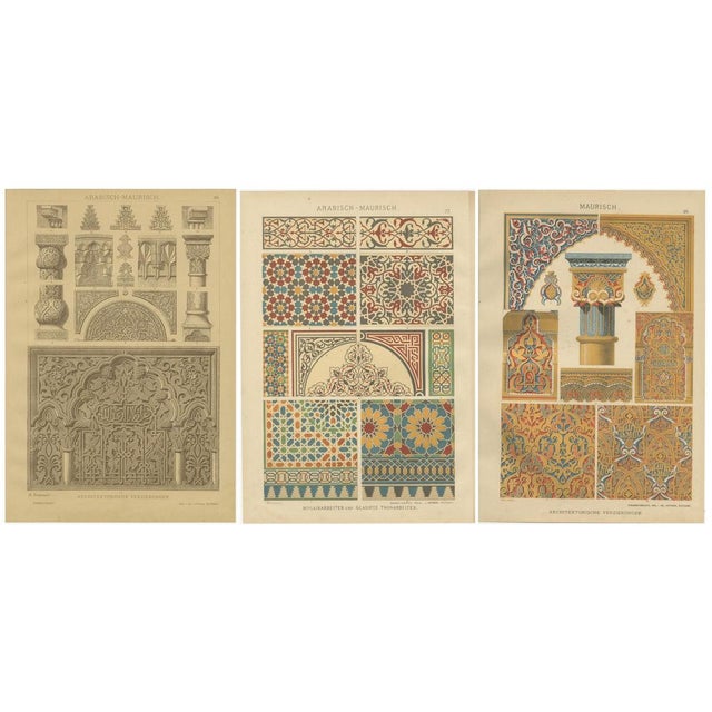 H. Dolmetsch, Moorish Architectural Designs, 1887, Prints, Set of 3 For Sale - Image 11 of 11
