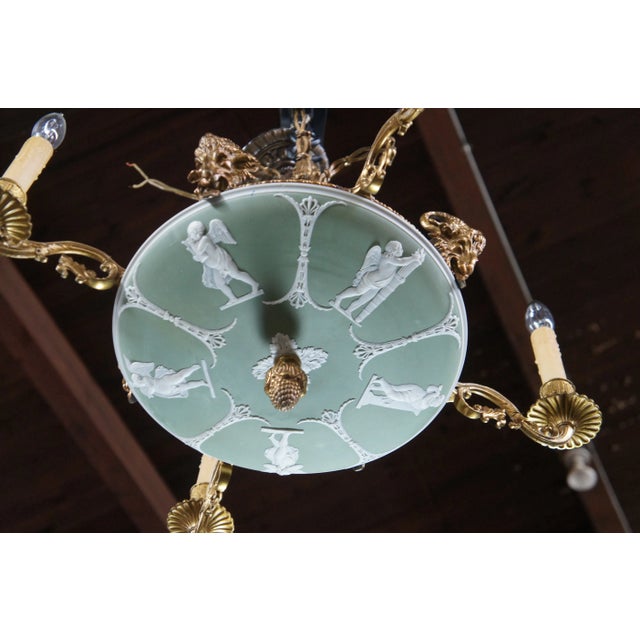 Wedgwood Neoclassical Green Jasperware Cherub Cameo Chandelier Pendant Light For Sale - Image 17 of 18