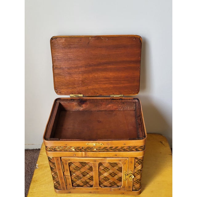 Wood 1980s Artisan Bamboo Brass Woven Storage Container For Sale - Image 7 of 12