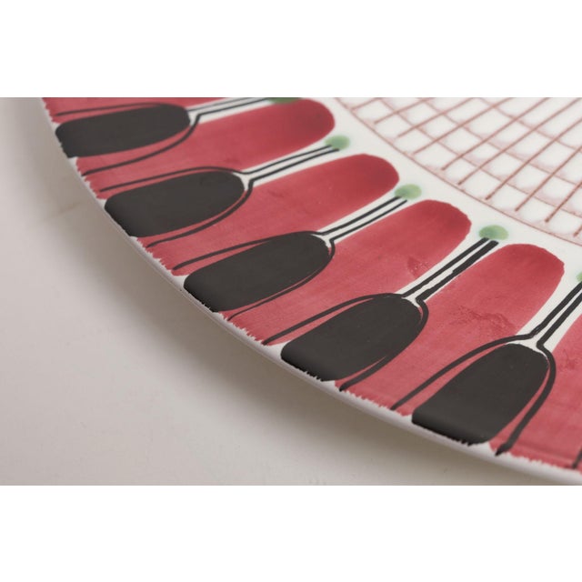 Scandinavian Geometric and Floral Hand-Painted Fajance Platter by Elle Norway For Sale - Image 4 of 16