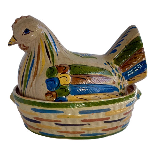 1940s Handmade Mexican Chicken in a Basket Lidded Casserole - For Sale