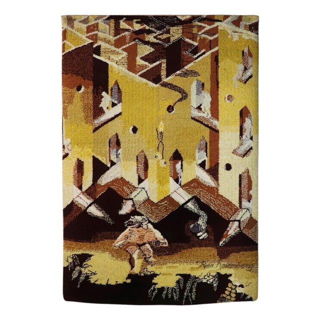 Vintage 1970s Surreal Mexican Handmade Wall Rug For Sale