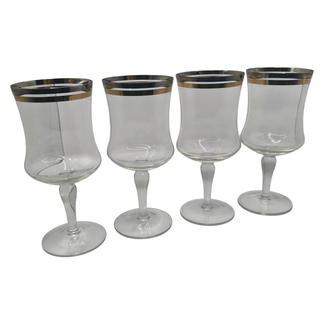 Vintage Krosno Gold and Silver Banded Water Goblets - Set of 4 For Sale - Image 11 of 12