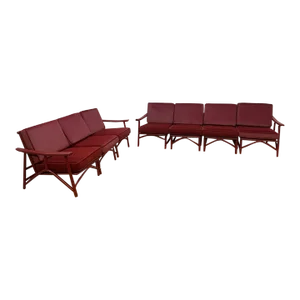Vintage Mid Century Asian Style 7 Piece Sectional Sofa Set by John Wiser for Ficks Reed Newly Reupholstered Velvet