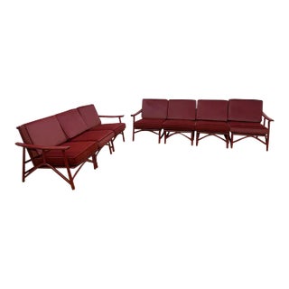 Vintage Mid Century Asian Style 7 Piece Sectional Sofa Set by John Wiser for Ficks Reed Newly Upholstered Velvet For Sale