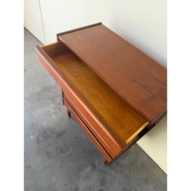 Brown 1960s Danish Mid Century Modern Teak Tallboy Dresser Chest of Drawers Scandinavian Vintage For Sale - Image 8 of 10
