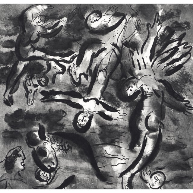 Abstract 1960 Marc Chagall Héliogravure 6 "The Flood" From Dessins Pour La Bible For Sale - Image 3 of 4