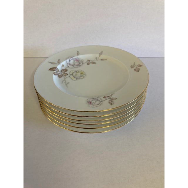 1960s Johann Haviland Sweet Heart Rose Salad Plates Gilded Rim - Set of 6 For Sale In New York - Image 6 of 8