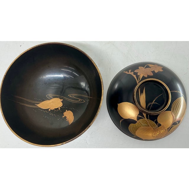 Antique Japanese Gold Decorated Maki-E Laquer Bowl With Lid For Sale - Image 10 of 12