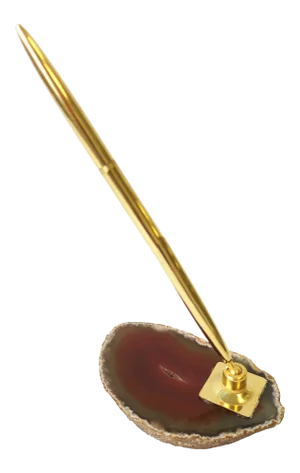 Agate Onyx and Brass Desk Pen Holder, Circa 1970s Modern