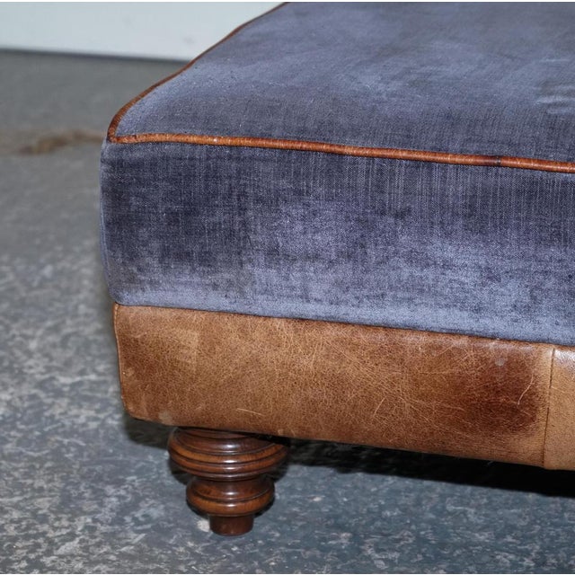 Blue Large Tetrad Constable Ottoman in Blue Fabric and Leather Base For Sale - Image 8 of 15