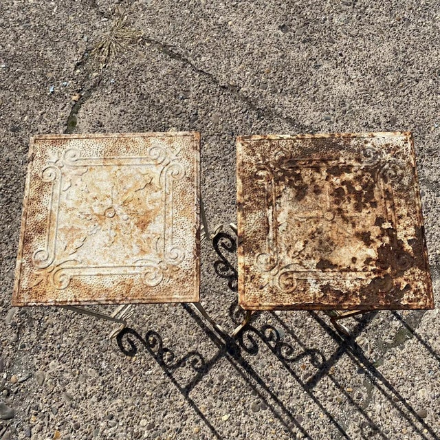 Metal Side Tables of Victorian Style Reclaimed Embossed Metal Celling Tin - Pair For Sale - Image 4 of 9
