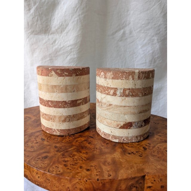 A fabulous and rarely seen set of mid century modern travertine bookends by Fratelli Mannelli. Created in Italy circa...