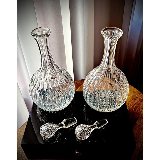 Antique Cut Glass Decanters with Faceted Stoppers, 1890s, Set of 2 For Sale - Image 15 of 16