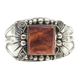 1970s Wide Navajo Native American Spiny Oyster Sterling Silver Cuff Bracelet by Gilbert Adakai