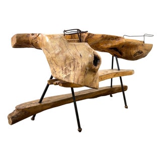 Mid 20th Century Monumental Mexican Organic Modern Sculptural Bar in Solid Carved Wood and Iron For Sale
