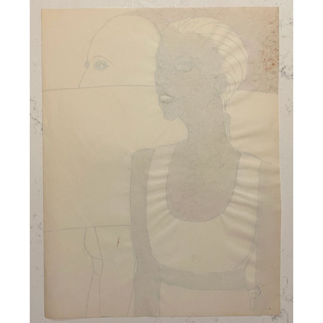 Mid-Century Modern 1960s James Bone Watercolor Portrait For Sale - Image 3 of 3