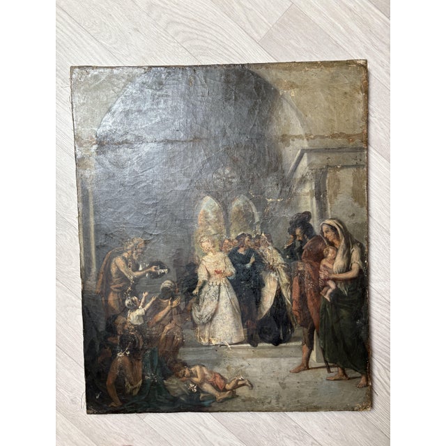Figurative Composition, 1800s, Oil Painting on Canvas, in Worn conditions. Designed before 1890