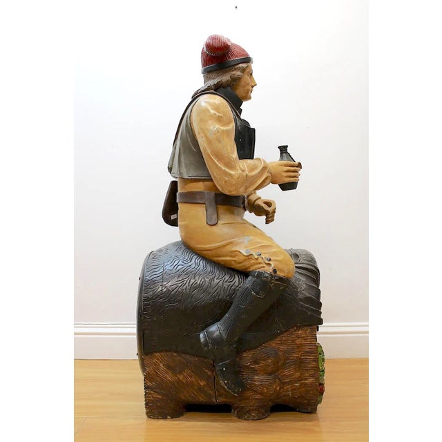Large Black Forest-Type Figure Astride a Wine/Beer Barrel in Carved & Painted Wood For Sale In San Francisco - Image 6 of 7