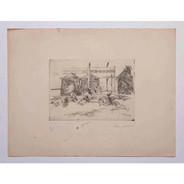 At the Beach is an original Etching and Drypoint realized by Mino Maccari in Mid-20th Century. Good condition on a...