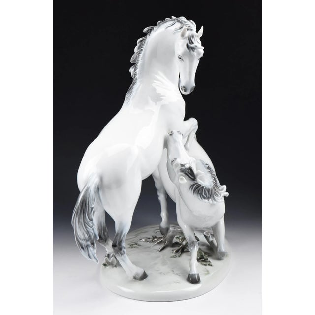A large German porcelain statue / sculpture in the form of two horses designed by Hugo Meisel (1887-1966) for Rosenthal....