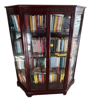 Wood Display Cabinet with Glass Shelves, 1980s