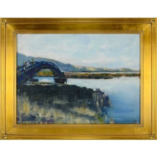 1960s "Over the Bridge, Armenia" Figurative Landscape Oil Painting by Hovanessian, Framed For Sale