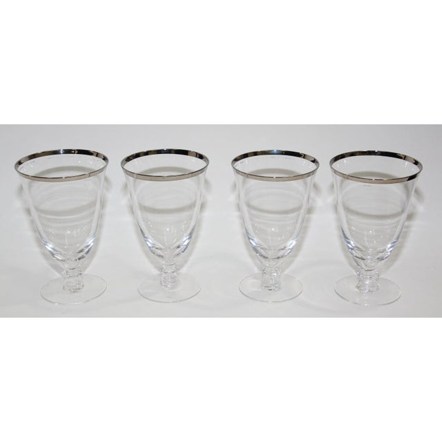 Vintage Crystal Footed Drinking Glasses Silver Rimmed Goblets Set of