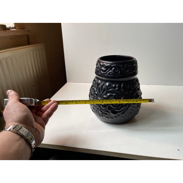Black Art Deco Black Terracotta Relief Vase from Knabstrup, 1920s For Sale - Image 8 of 9