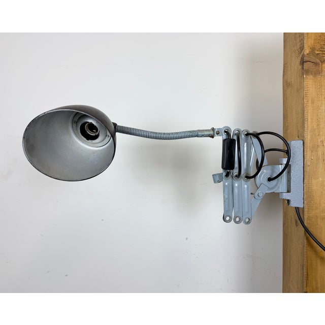 Brown Industrial Grey Scissor Wall Lamp from Elektroinstala, 1960s For Sale - Image 8 of 18