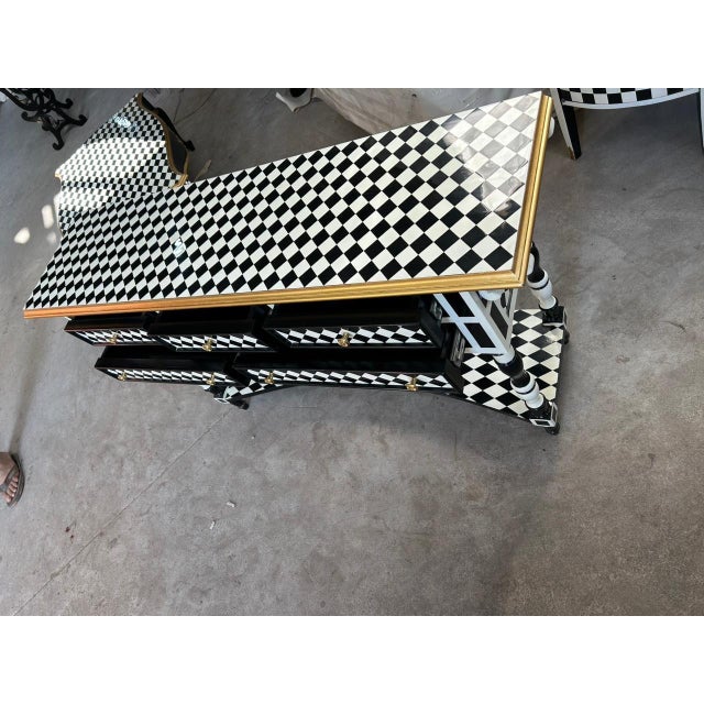 Reach out before ordering for arrangements unique Louis XV-style console table with a distinctive checkered pattern,...