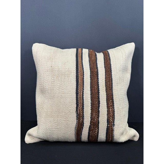 Turkish Hemp Pillow Cushion Natural Beige Brown Cushion Cover 20x20 For Sale - Image 4 of 4