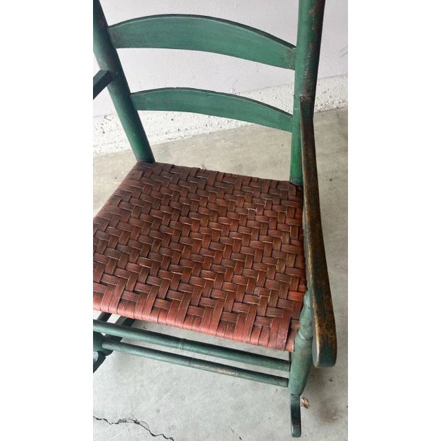 19th Century 19Thc Original Apple Green Ladder Back Rocking Chair For Sale - Image 5 of 9