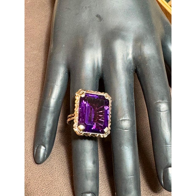 30 Carat Emerald Cut Amethyst Cocktail Ring in 14 Karat Rose Gold Bow Ring Size5 For Sale - Image 10 of 18