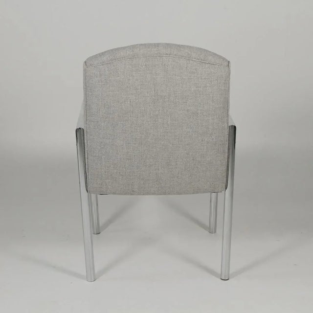 Mid-Century Modern 1970s Mid-Century Modern Grey Linen Chrome Tube Armchairs - a Pair For Sale - Image 3 of 10