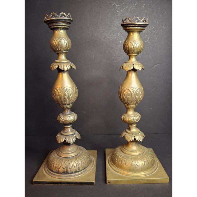 Neoclassical Antique Fraget Warsaw Silver Plate Candlesticks Pair Polish Judaica 3342 13" For Sale - Image 3 of 18