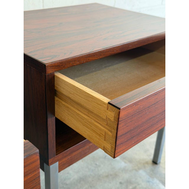 1960s In Style of Nipu Mobelfabrik Rosewood 1-Drawer Nightstands Set of 2 Danish Mid-Century Modern 1970s For Sale - Image 5 of 11