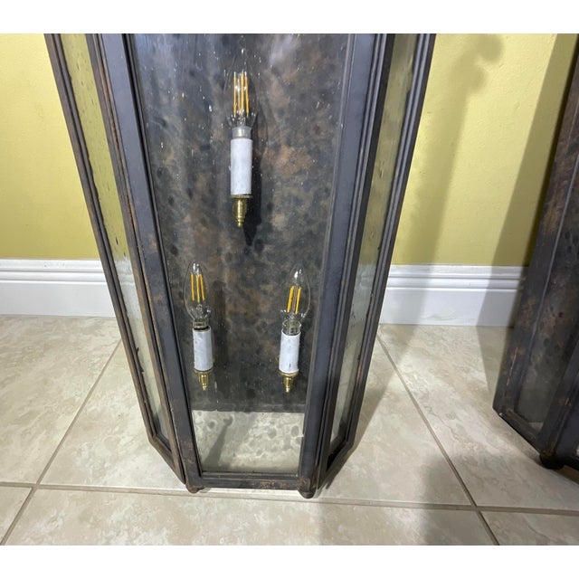 Large Exceptional Pair of Hand-Forged Iron Wall Lanterns Architectural Sconces For Sale - Image 14 of 14