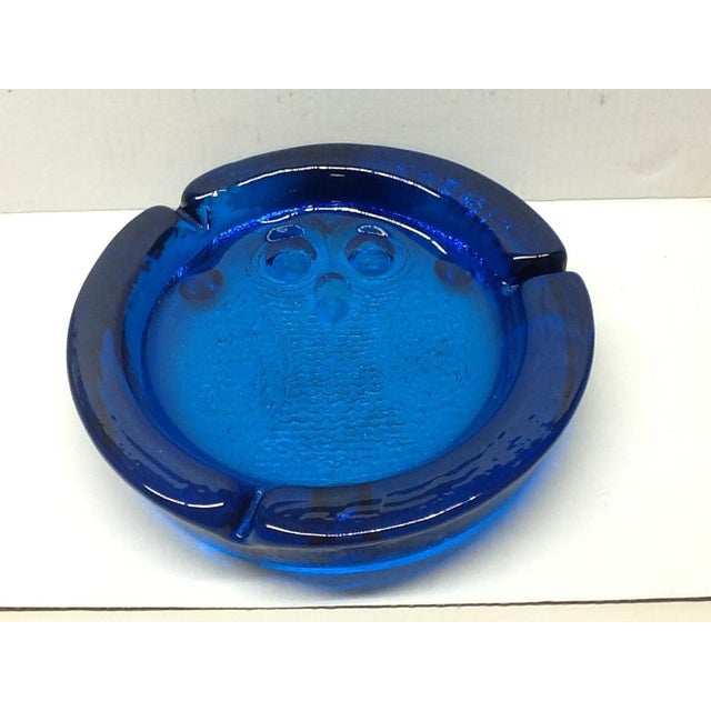 Vintage Cobalt Blue Blenko Art Glass Owl Cigarette Ashtray Chairish