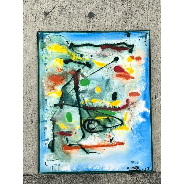 Blue Vintage Original Abstract Oil Painting on Canvas For Sale - Image 8 of 12