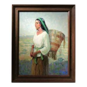 Richard Rackus, Native American Woman with Basket, Circa 1970