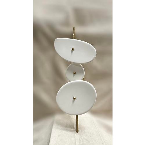 Pair of Elsa Foulon Achille Wall Sconces, Ceramic + Hammered Brass For Sale - Image 4 of 5