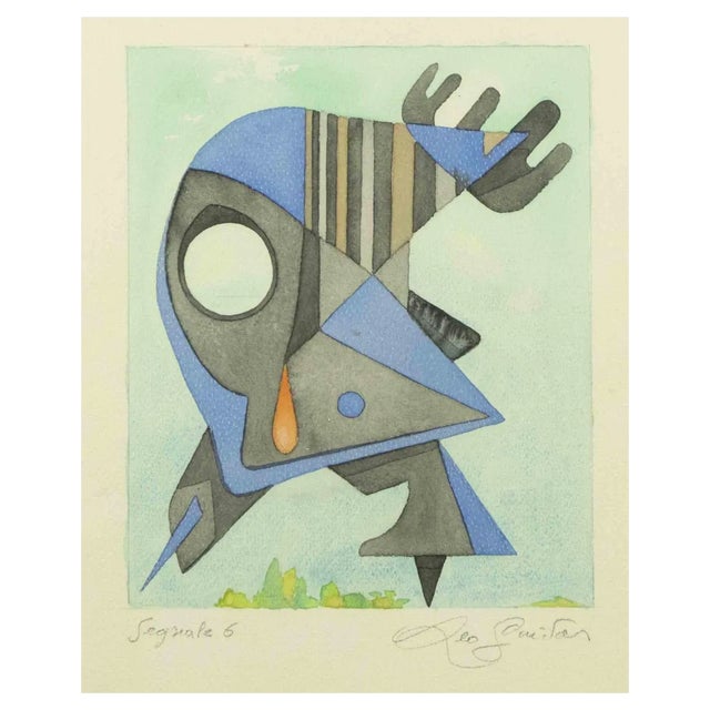Leo Guida, Signal 6, Watercolor, 1970s For Sale