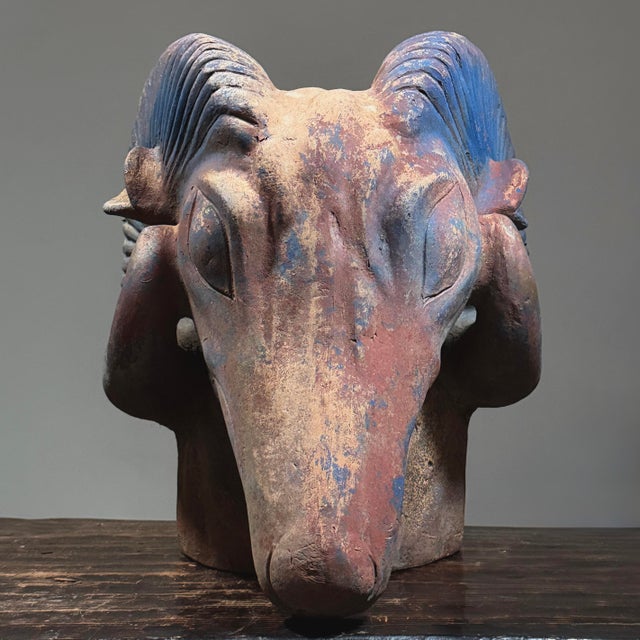 Vintage Monumental Modernist Raku Fired Ceramic Ram’s Head For Sale - Image 4 of 12