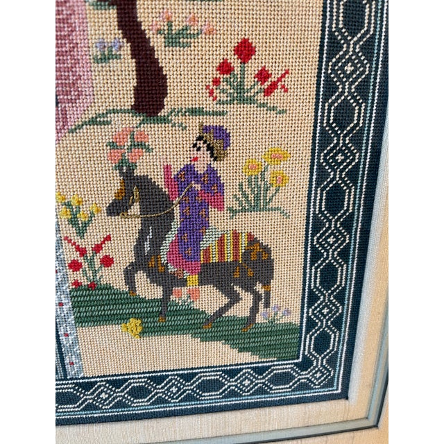 Early 20th Century Asian Romance Needle Point Wall Art Framed For Sale - Image 4 of 7