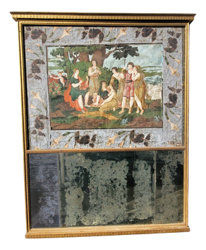 Large 18th Century Trumeau Mirror with Wallpaper, Italy