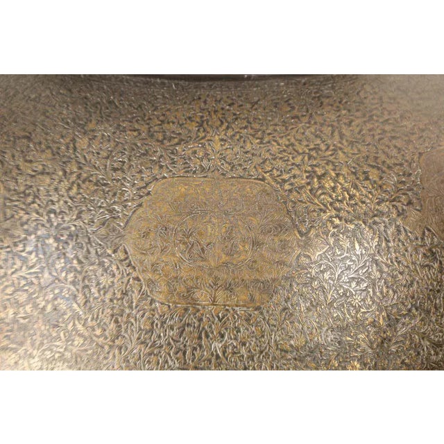 Large Antique Islamic Inlaid Indo-Persian Copper Mughal Vessel For Sale In Palm Springs - Image 6 of 13